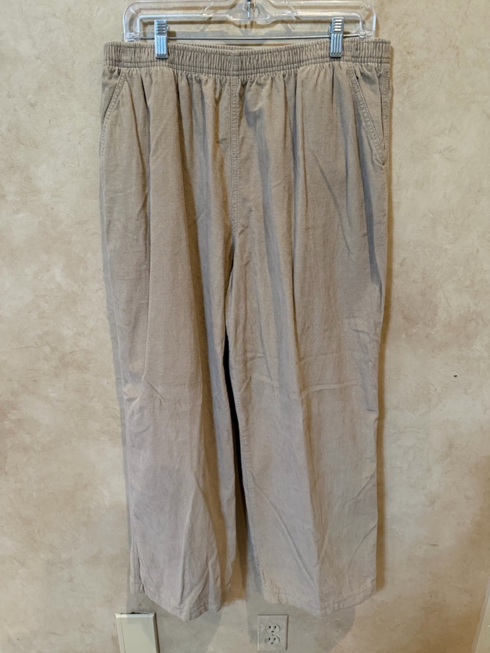 Pappagallo Wide Leg Elastic Waist Pants - Light Tan xl corduroy
